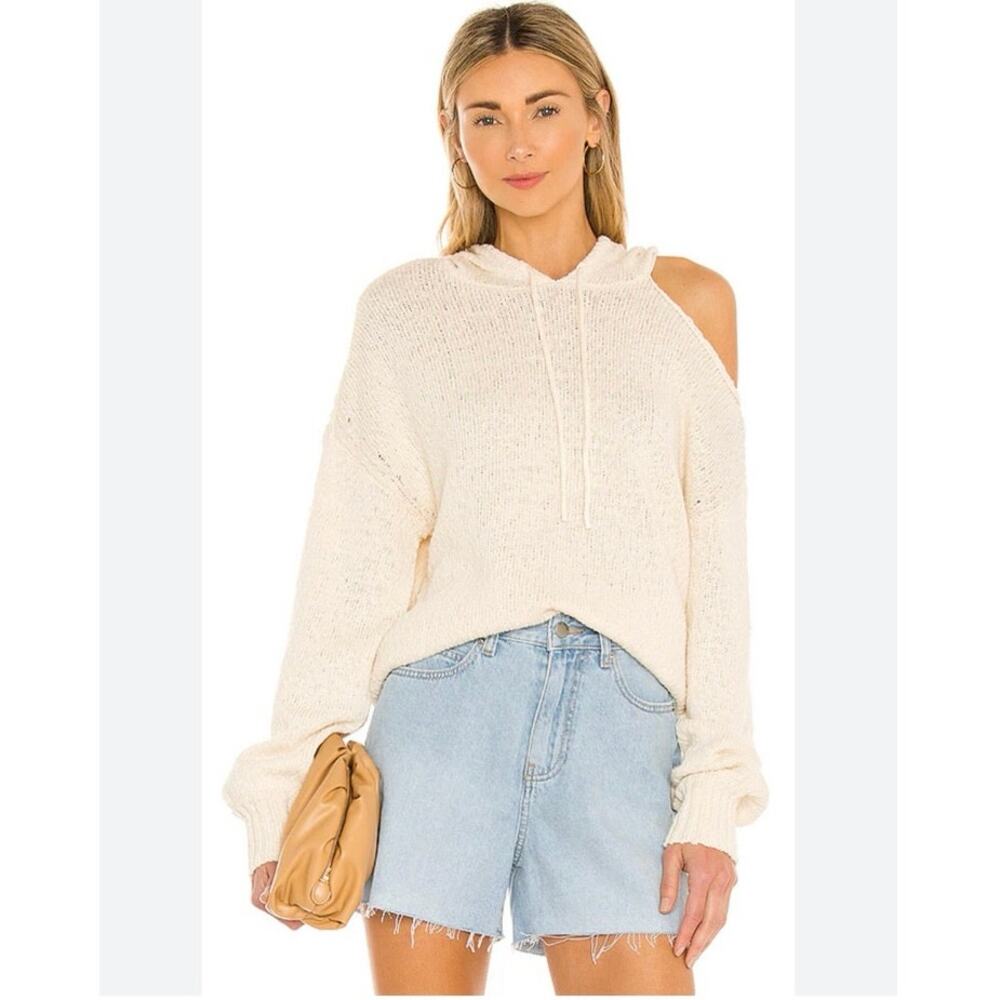 Paige The Vetra Cut Out Shoulder Hooded Sweater In Oatmeal Size L